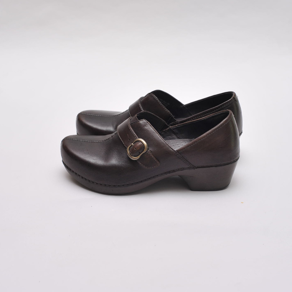Dansko Brown Clog with Buckle Detail Gusset Sz 39